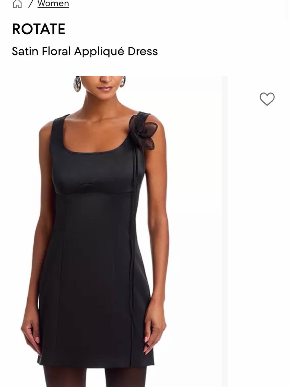 Rotate Satin Floral-Appliqué Mini Dress — Black